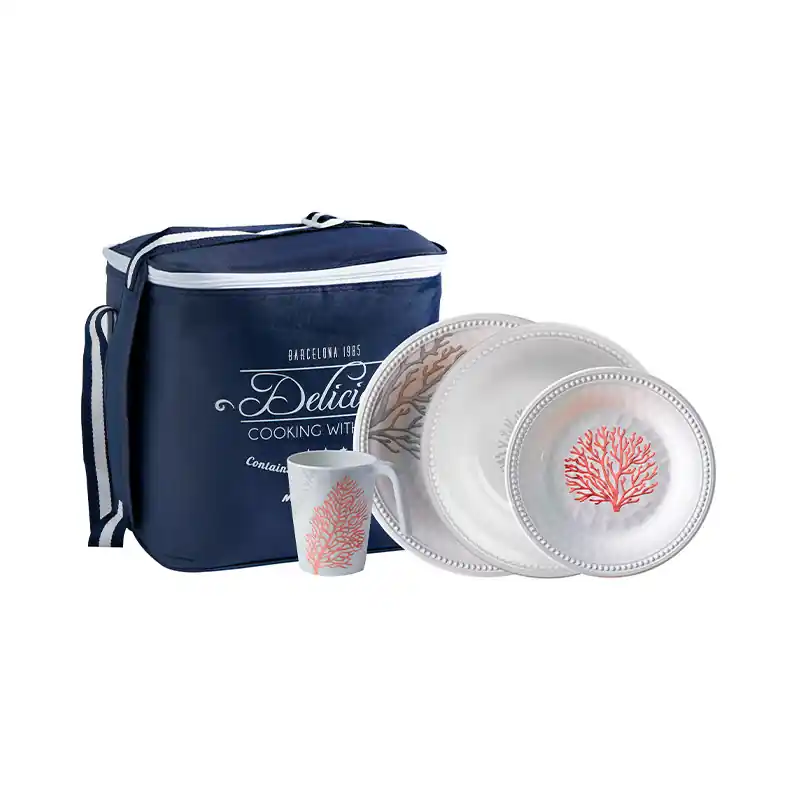 Produit De Marque Pack Vaisselle en mélaminé Harmony Orange corail - 24 pces/6 pers.