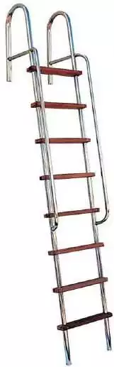 Echelle alu 2,5 m inox marche teck avec main courante Livraison Express