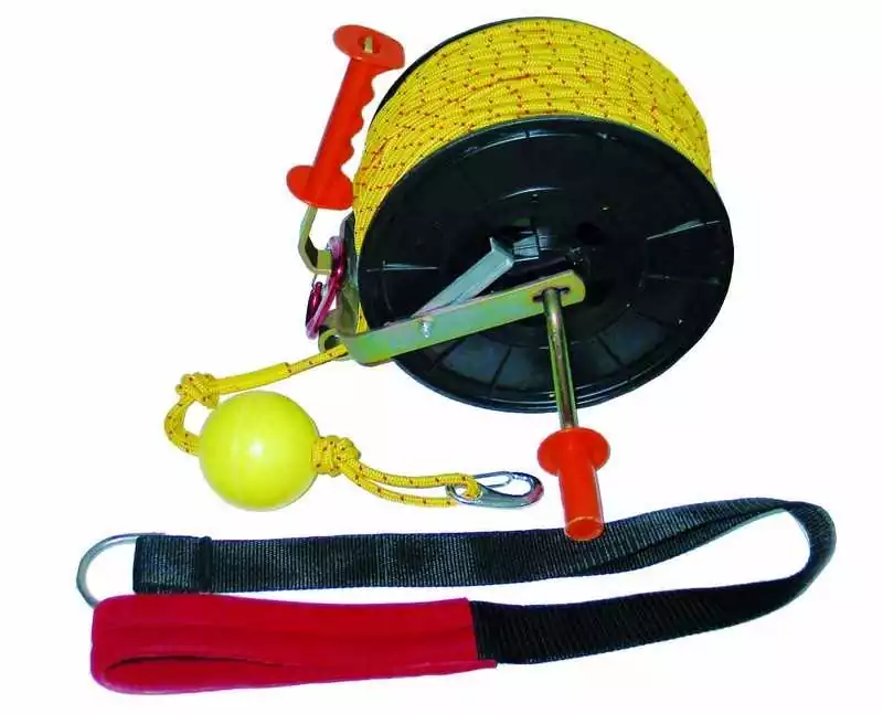 Touret de sauvetage avec enrouleur – 100 m de corde flottante – Mousqueton inox 316 Prix Réduit