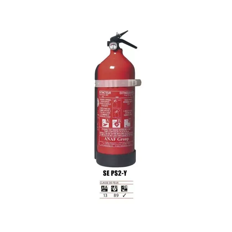 Extincteur à poudre 2 kg ABC avec manomètre – Pression permanente – Certifié EN3 / MED Authentique