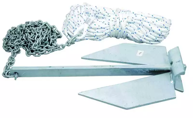 Certifié Kit mouillage ancre PLATE 7 kg acier galva Chaîne 10 m Cordage 30 m
