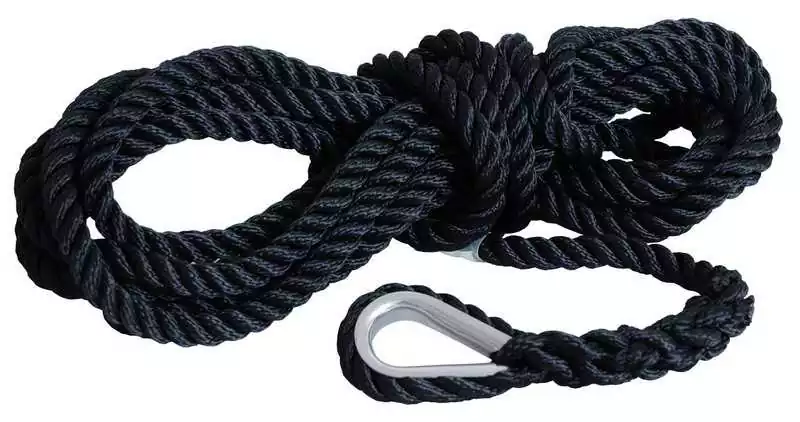 Top Vente 2 Bosses d‘amarrage avec cosse inox NOIR diamètre 16mm Longueur 9M