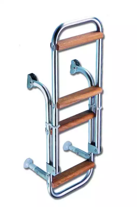 Expédié Aujourd'hui Echelle de bain inox 4 marches en bois 2 + 2 marches tube 25 mm H 105 cm Larg 285 mm