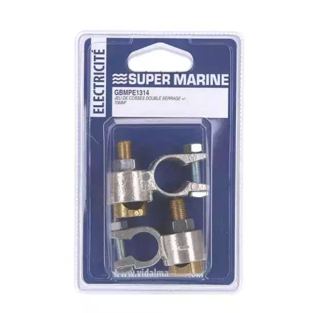 Paire colliers batterie négatif et positif câbles jusqu‘à 70mm2 double serrage laiton Marque