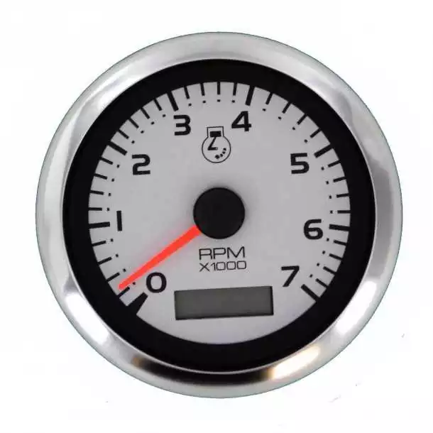 Remise Indicateur compte-tours et horamètre 0-7000 tr/mn 85mm Emetteur Bobine ou alternateur fond argenté