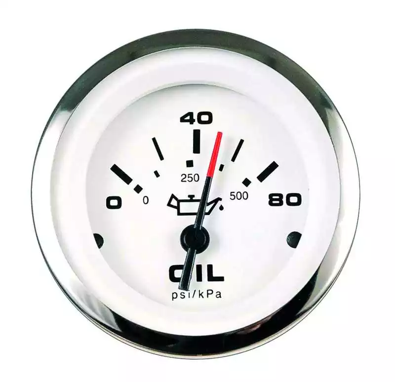 Indicateur Manomètre pression d‘huile 0-80 psi 52mm Blanc éclairage rouge Offre Limitée