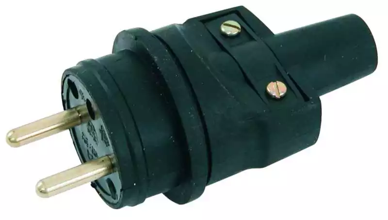 Commander Vite Fiche mâle 250V 10/16A caoutchouc étanche noir 2P+T