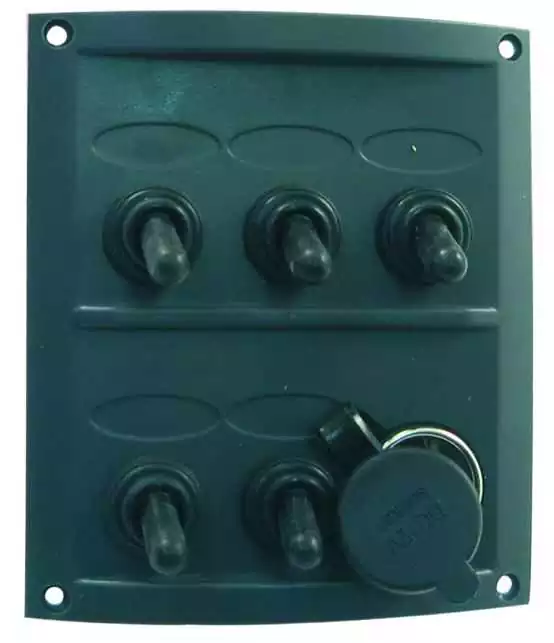Authentique Tableau électrique étanche 5 interrupteurs + 1 prise 12V