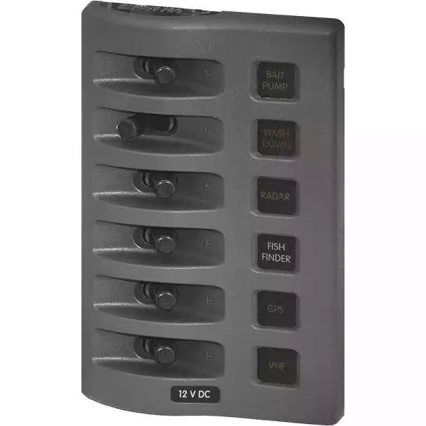 Remise Panneau WeatherDeck IP67 12V 6 interrupteurs gris tableau extérieure