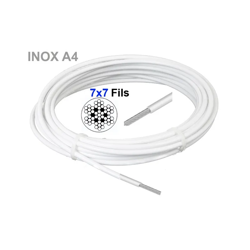 Câble En Inox A4 Gainé Pvc BLANC 7x7 fils Bon Marché