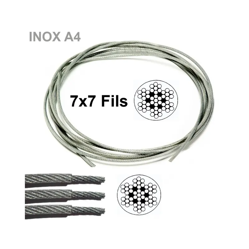Meilleur Choix Cable en inox A4 gainé 7x7 en PVC Transparent