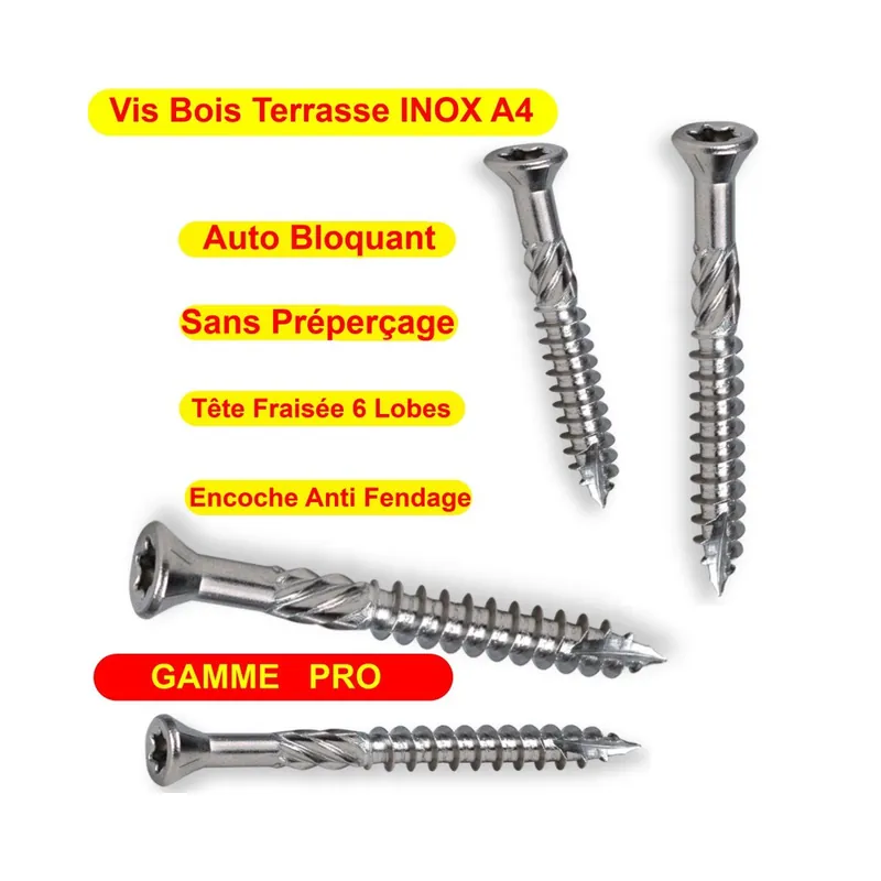 Bon Plan Vis inox A4 terrasses Bois Dur Exotique GAMME PRO 5x50 5x60 5x70 5x80 Piscine