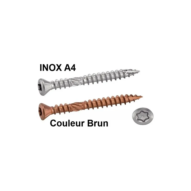 Vis inox A4 Terrasse Double Filet inox et Couleur Brun Bon Marché