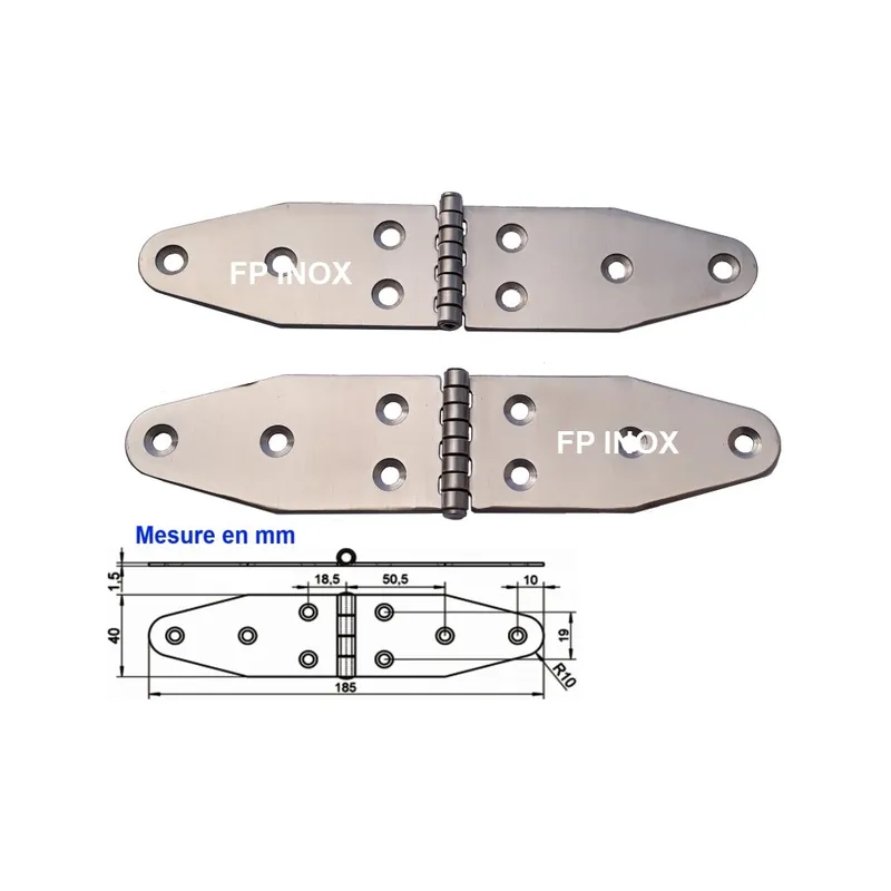Charnière 185x40mm épaisseur 1,5mm en inox A2 ( Lot de 2 ) Produit De Marque