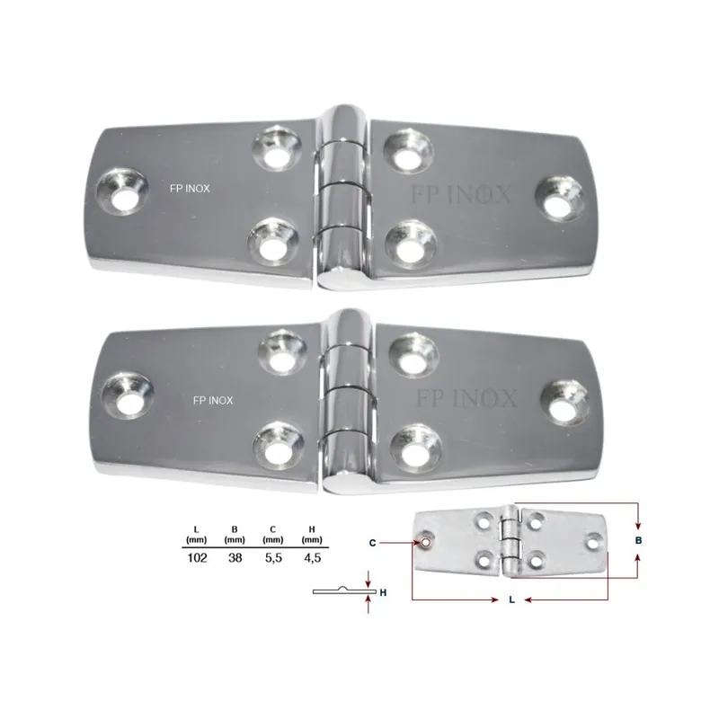 Prix Choc Charnière 102x38mm épaisseur 4,5mm en inox A4 ( Lot de 2 )