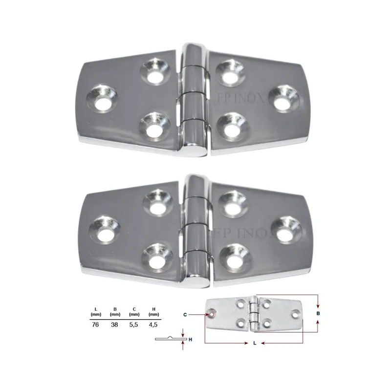 Offre Spéciale Charnière 76x38mm épaisseur 4,5mm en inox A4 ( Lot de 2 )