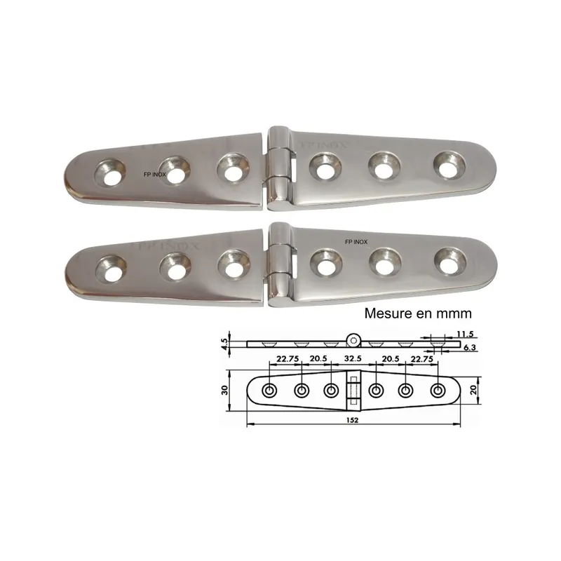 Nouvel Arrivage Charnière 152x30mm épaisseur 4,5mm en inox A4 ( Lot de 2 )