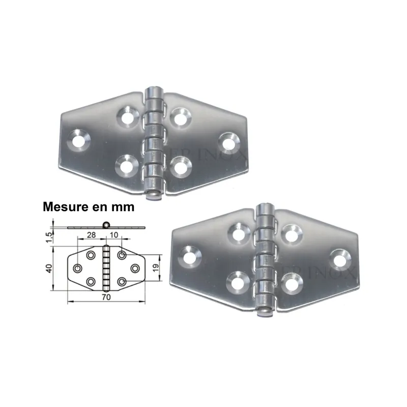 Acheter Direct Charnière 70x40mm épaisseur 1,5mm en inox A2 ( Lot de 2 )