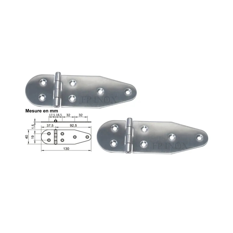 Expédié Aujourd'hui Charnière 130x40mm épaisseur 1,5mm en inox A2 ( Lot de 2 )