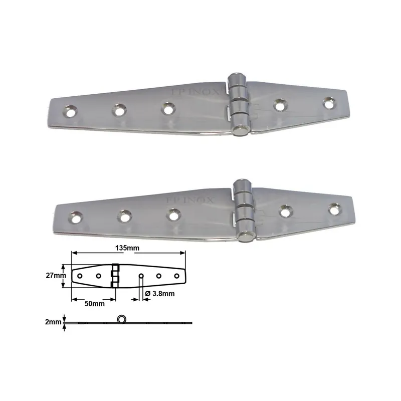 Vente Flash Charnière 135x27mm épaisseur 2mm en inox a2. ( lot de 2)