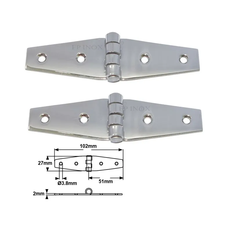 Charnière 102x27mm épaisseur 2mm en inox a2. ( lot de 2 ) Meilleur Prix