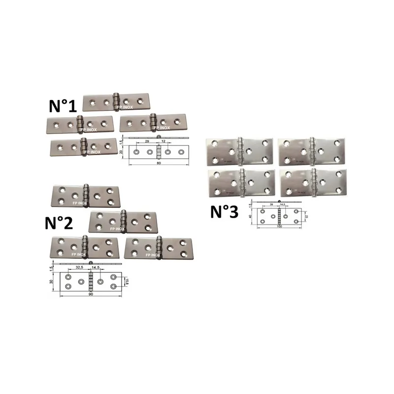 Charnière rectangulaire épaisseur 1,5mm inox A2 ( Lot de 4 ) Solde