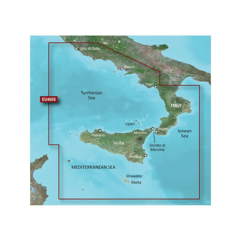 Must-Have Garmin VEU460S carte marine Sicile, côtes Sud de l’Italie jusqu’au Ostie