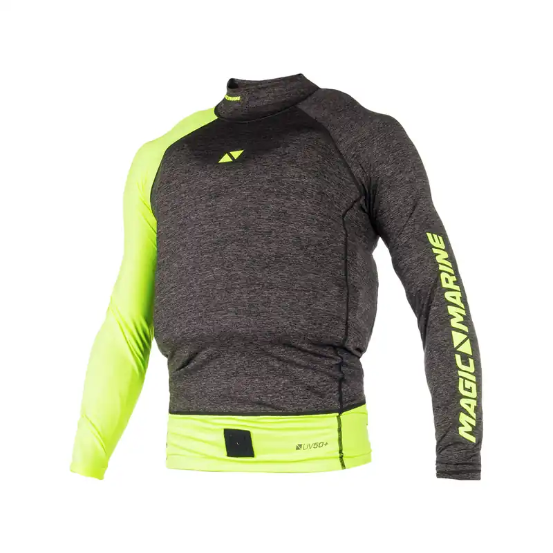 Nouveauté PROMO Magic Marine Racing Overtop haut extensible manches longues, unisexe - gris/jaune fluo, taille XL