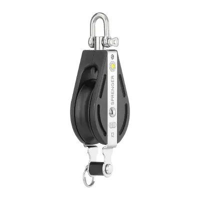 Prix Réduit Hs sprenger Série S-Block 12mm poulie avec palier lisse - simple avec manille pivotante et patte d‘oie