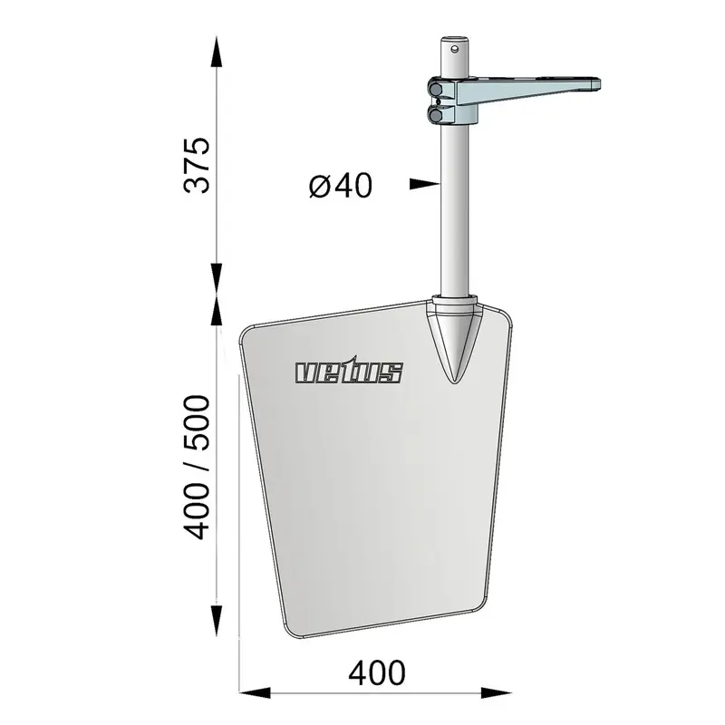 Meilleure Vente Vetus gouvernail en acier inoxydable l= 400mm, bras de méche inclus