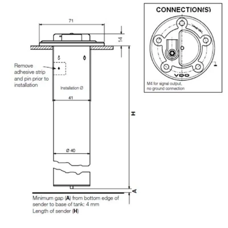 Certifié VDO Jauge de niveau de carburant à tube plongeur 750mm