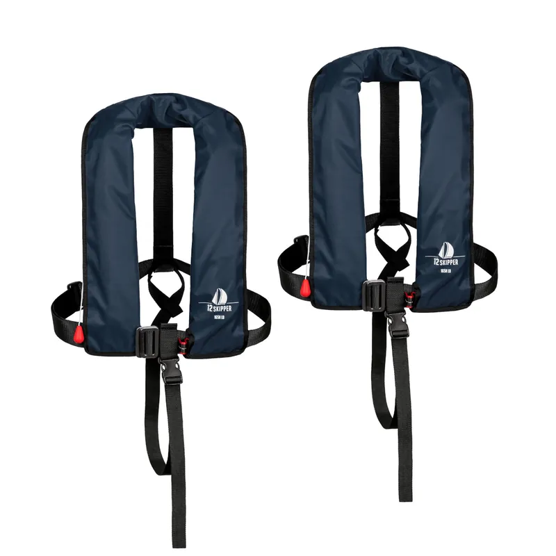 Lot de 2 12skipper gilet de sauvetage automatique 165N ISO avec harnais - bleu marine Soldes