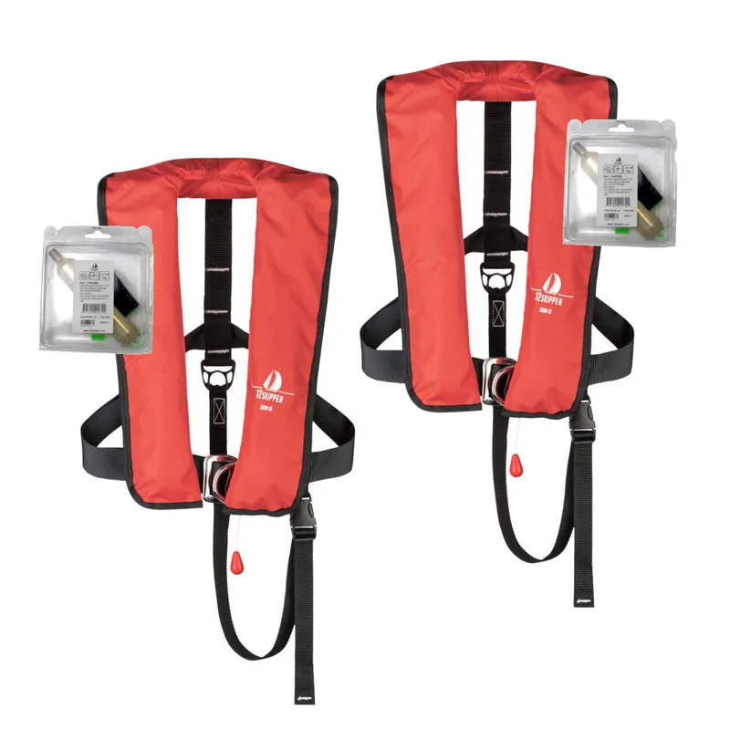 Must-Have Lot de 2 12skipper gilet de sauvetage automatique 300N ISO avec harnais - rouge, inclus 2 kits de réarmement