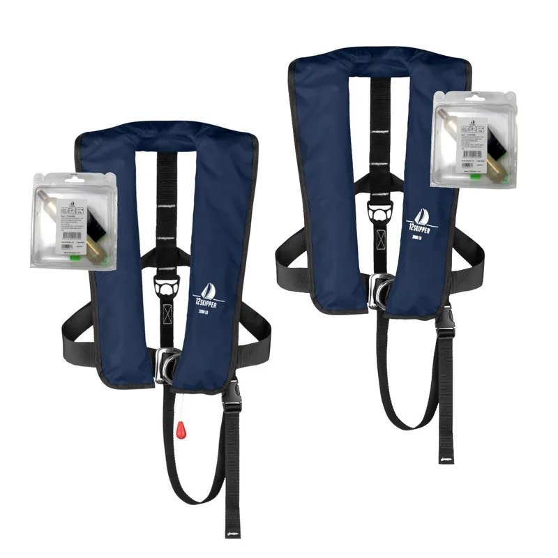Lot de 2 12skipper gilet de sauvetage automatique 300N ISO avec harnais - bleu marine, inclus 2 kits de réarmement Remise