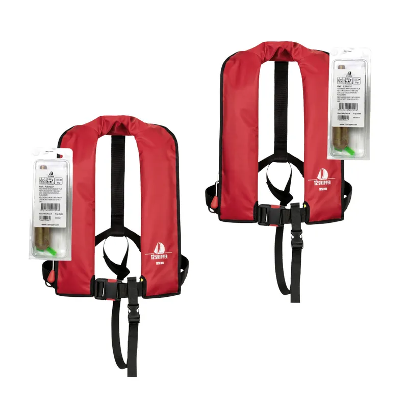 Lot de 2 12skipper gilet de sauvetage automatique 165N ISO - rouge, inclus 2 kits de réarmement Pas Cher