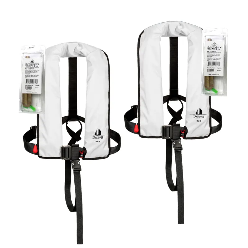 Acheter En Ligne Lot de 2 12skipper gilet de sauvetage automatique 165N ISO avec harnais - blanc, inclus 2 kits de réarmement