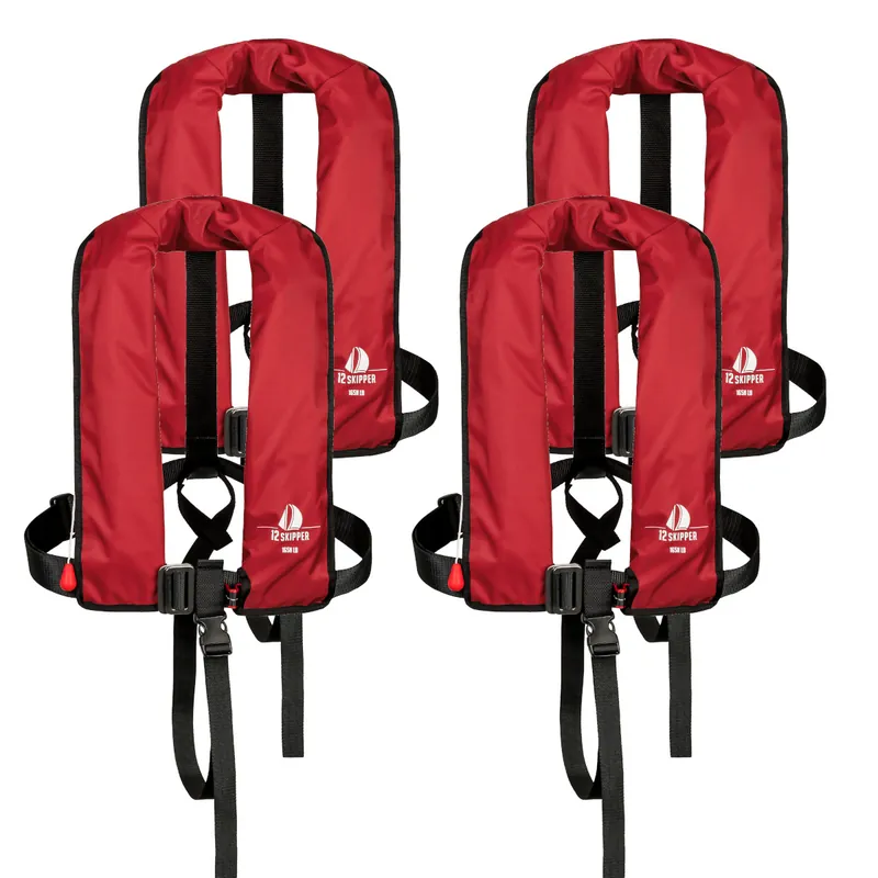 Lot de 4 12skipper gilet de sauvetage automatique 165N ISO avec harnais - rouge Nouvelle Collection