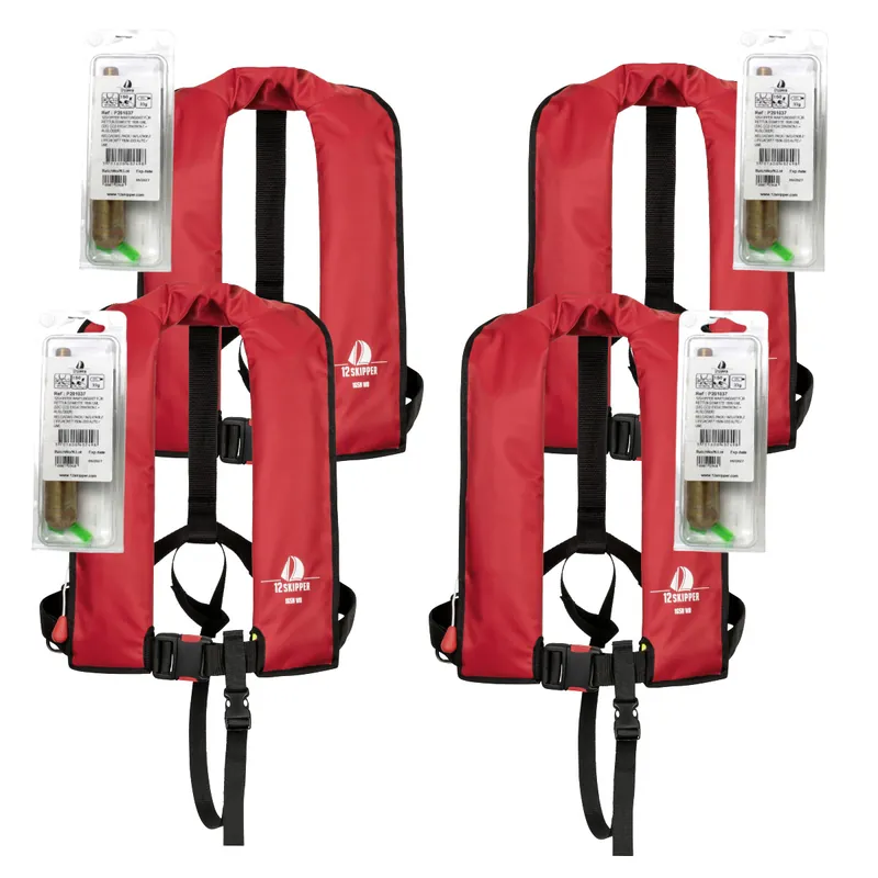 Populaire Lot de 4 12skipper gilet de sauvetage automatique 165N ISO - rouge, inclus 4 kits de réarmement