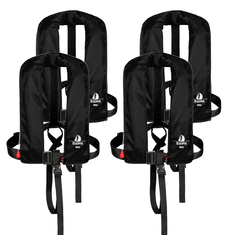 Offre Spéciale Lot de 4 12skipper gilet de sauvetage automatique 165N ISO avec harnais - noir