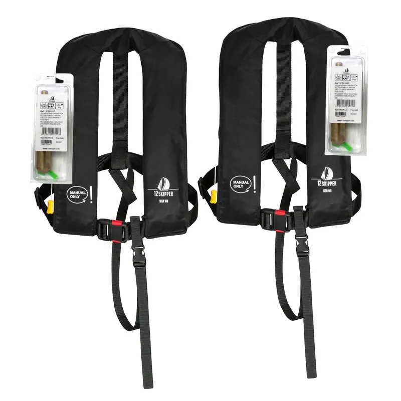 Offre Limitée Lot de 2 12skipper gilet de sauvetage 165N ISO à déclenchement manuel - noir, inclus 2 kits de réarmement
