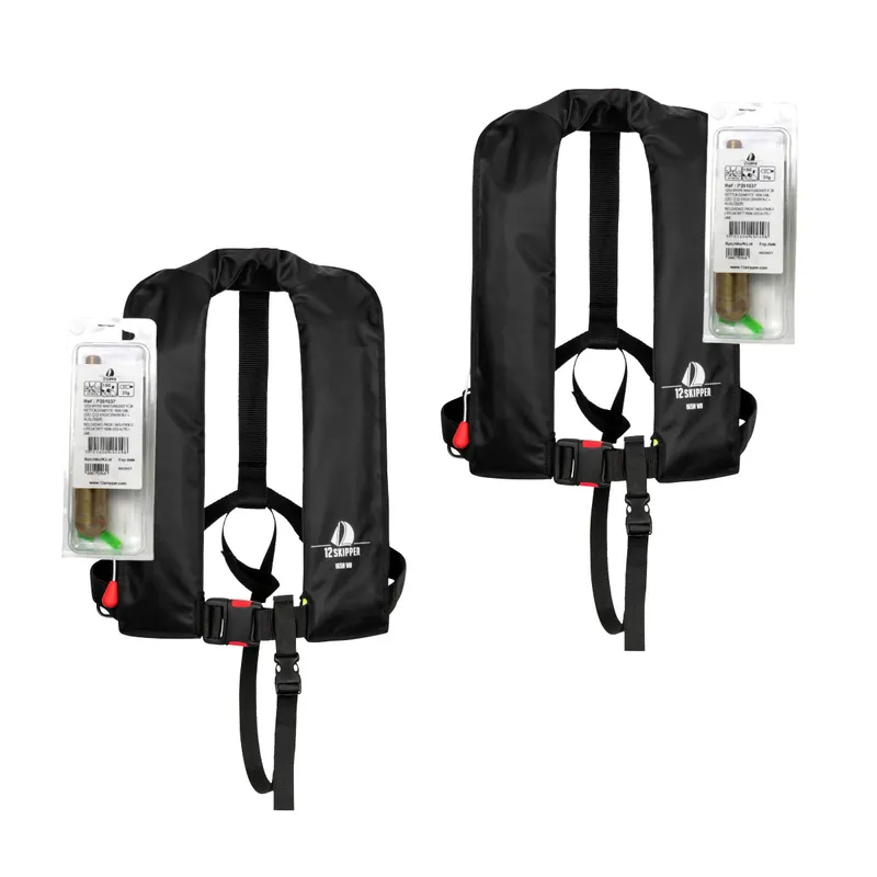 Lot de 2 12skipper gilet de sauvetage automatique 165N ISO - noir, inclus 2 kits de réarmement Offre Exclusive