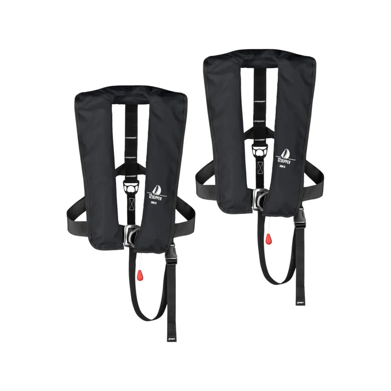 Lot de 2 12skipper gilet de sauvetage automatique 300N ISO avec harnais - noir Certifié