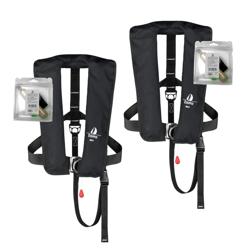 Lot de 2 12skipper gilet de sauvetage automatique 300N ISO avec harnais - noir, inclus 2 kits de réarmement Petit Prix