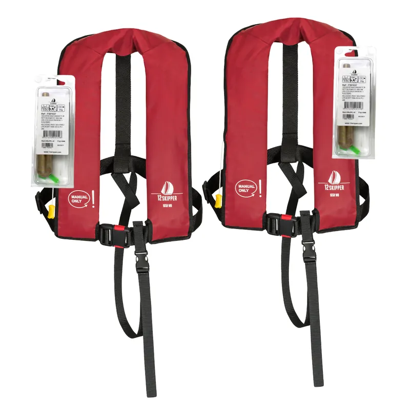 Lot de 2 12skipper gilet de sauvetage 165N ISO à déclenchement manuel - rouge, inclus 2 kits de réarmement Achat Immédiat