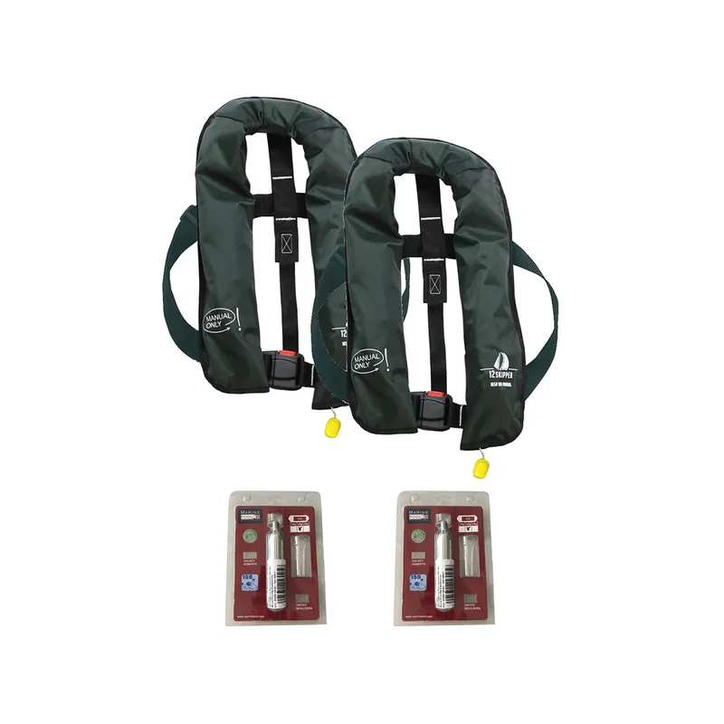 Promotion Saisonnière Lot de 2 12skipper gilet de sauvetage 165N ISO à déclenchement manuel - vert olive, inclus 2 kits de réarmement