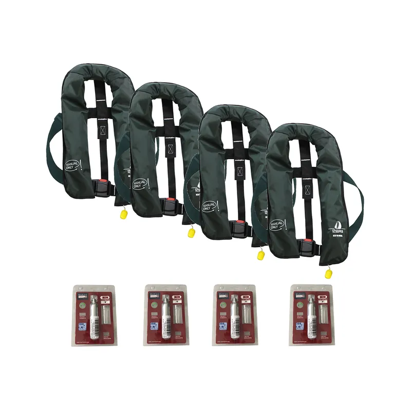 Lot de 4 12skipper gilet de sauvetage 165N ISO à déclenchement manuel - vert olive, inclus 4 kits de réarmement Acheter En Ligne