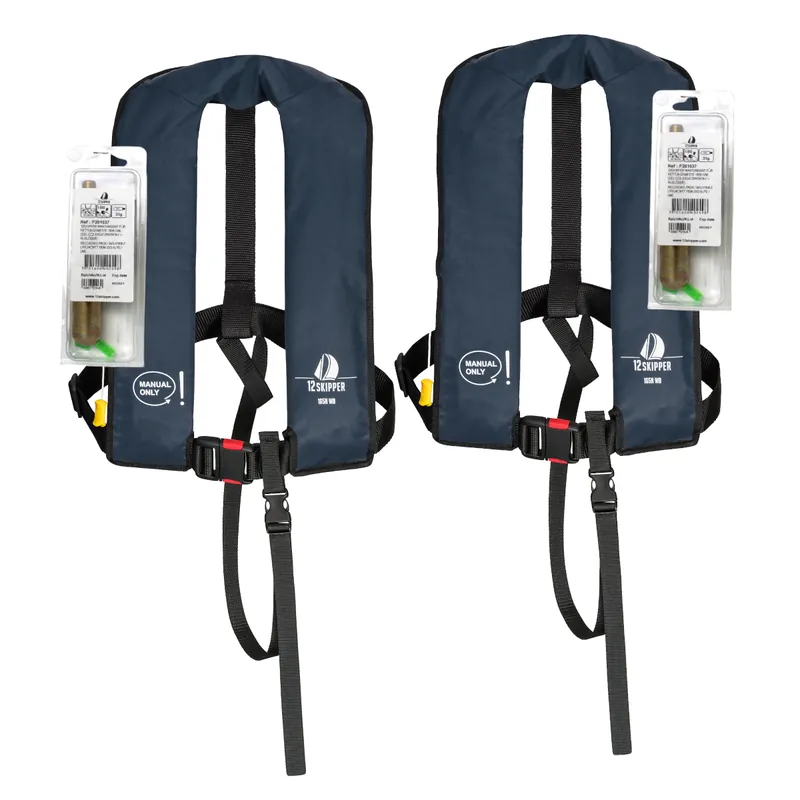 Lot de 2 12skipper gilet de sauvetage 165N ISO à déclenchement manuel - navy, inclus 2 kits de réarmement Retour Gratuit
