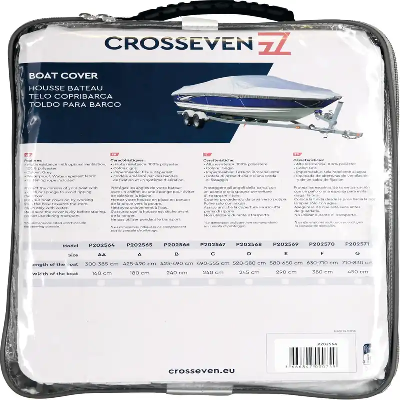Crosseven Taud de bateau robuste - longueur 3,00 - 3,85m, largeur 1,60m, gris Prix Choc