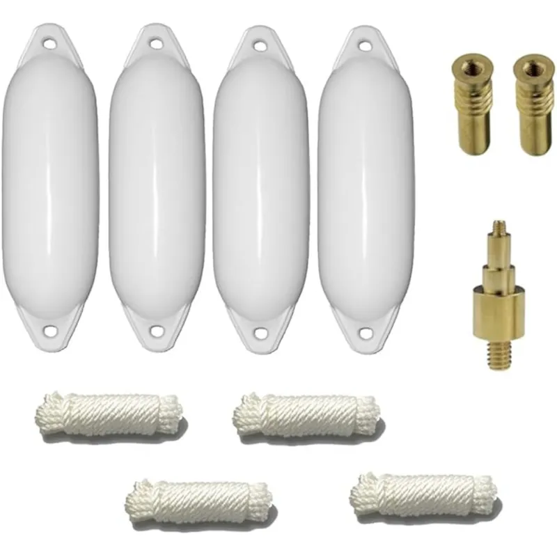 Offre Spéciale Set de 4 pare-battage de Majoni Star 45, avec lignes de pare-battage, 2 valves de rechange, 1 adaptateur de valve - blanc, 70 x 24 cm