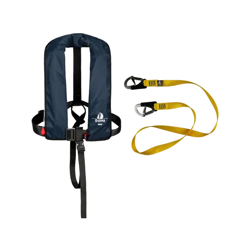 Prix Cassé Set 12skipper gilet de sauvetage automatique 165N ISO Harness, bleu marine incl. lifeline